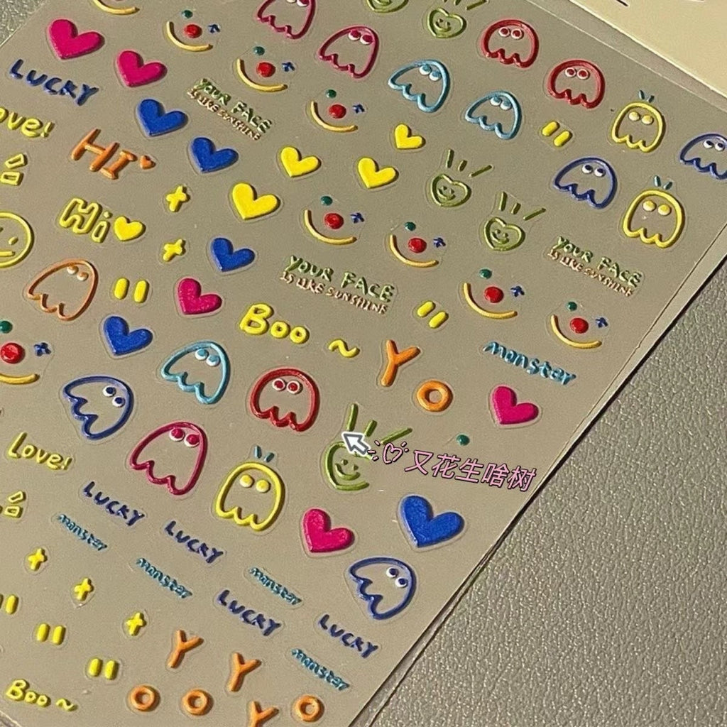 Cute Nail Stickers for Women and Little Girls - 5 Sheets 3D Self-Adhesive DIY Nail Art Decoration Set