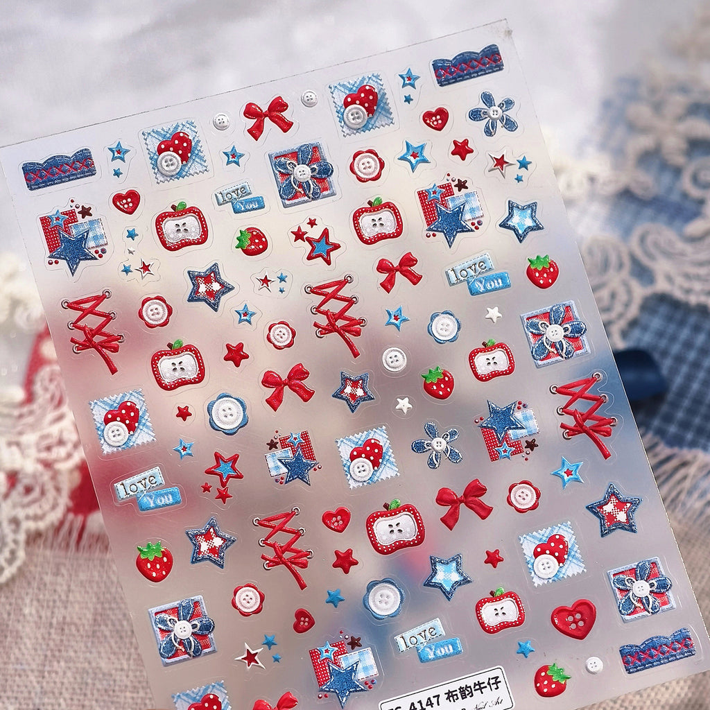 Nail Stickers for Women and Little Girls - 5 Sheets 3D Self-Adhesive DIY Nail Art Decoration Set, Cow girl style